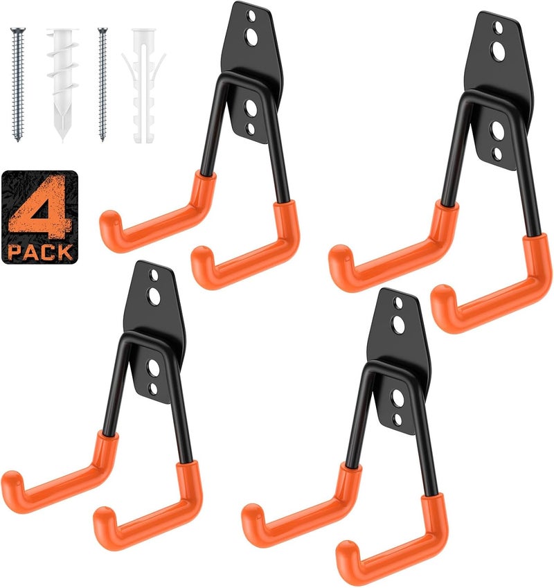 Cpais Garage Hooks with Anti-Slip Coating,Heavy Duty Wall Mount Storage Hooks for Hanging Bike,Hose,Ladder,Yard,Garden Tools (4 Pack Orange 4.5x2.75 inch) - Image 1